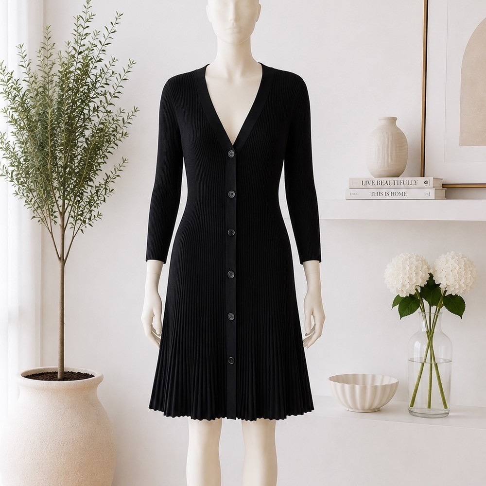 Devotion by Cyrus Dress Womens XL Ribbed Knit Button Front Black NEW Workwear - Picture 1 of 6